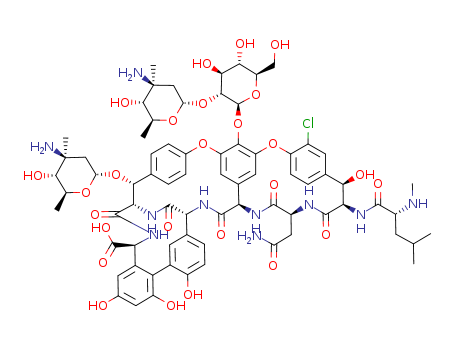 110865-90-2,eremomycin,22H-8,11:18,21-Dietheno-23,36-(iminomethano)-13,16:31,35-dimetheno-1H,16H-[1,6,9]oxadiazacyclohexadecino[4,5-m][10,2,16]benzoxadiazacyclotetracosine,vancomycin deriv.; A 82846A; Eremomycin