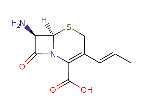 Molecular Structure of 107937-01-9 (5-Thia-1-azabicyclo[4.2.0]oct-2-ene-2-carboxylic acid,
7-amino-8-oxo-3-(1E)-1-propenyl-, (6R,7R)-)
