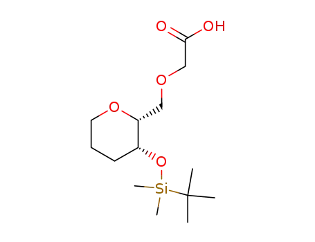 Molecular Structure of 740845-35-6 (2-{[(2R,3R)-3-(tert-butyldimethylsilyloxy)-tetrahydro-2H-pyran-2-yl]methoxy}acetic acid)