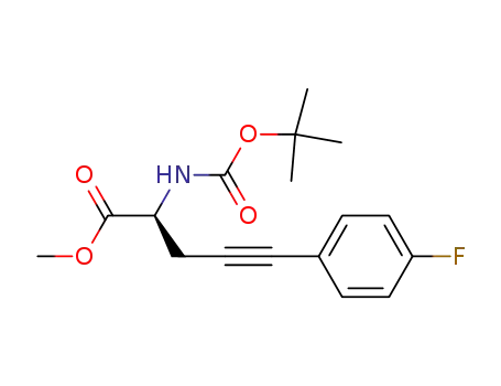 Molecular Structure of 848132-17-2 (4-Pentynoic acid,
2-[[(1,1-dimethylethoxy)carbonyl]amino]-5-(4-fluorophenyl)-, methyl
ester, (2S)-)
