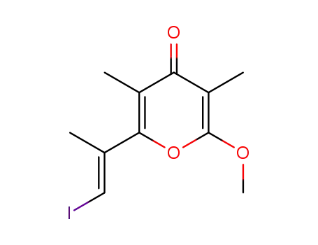 Molecular Structure of 777070-19-6 (4H-Pyran-4-one,
2-[(1E)-2-iodo-1-methylethenyl]-6-methoxy-3,5-dimethyl-)