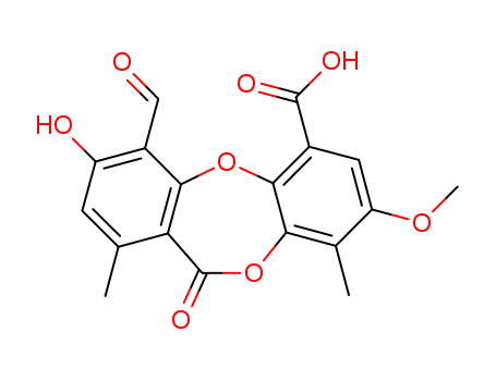 4-Formyl-3-hydroxy-8-methoxy-1,9-dimethyl-11-oxodibenzo[b,f]1,4-dioxepin-6-carboxylic acid cas  7299-11-8