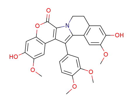 Molecular Structure of 149355-76-0 (6H-[1]Benzopyrano[4',3':4,5]pyrrolo[2,1-a]isoquinolin-6-one,14-(3,4-dimethoxyphenyl)-8,9-dihydro-3,11-dihydroxy-2,12-dimethoxy-)
