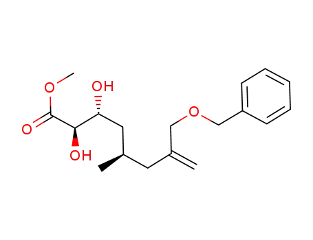 Molecular Structure of 922523-32-8 (7-Octenoic acid, 2,3-dihydroxy-5-methyl-7-[(phenylmethoxy)methyl]-,
methyl ester, (2R,3R,5R)-)