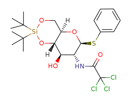Molecular Structure of 1158796-88-3 (phenyl 4,6-O-di(tert-butyl)silylidene-1,2-dideoxy-2-trichloroacetamido-1-thio-β-D-glucopyranoside)