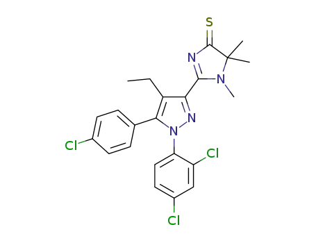 Molecular Structure of 1170700-86-3 (4H-Imidazole-4-thione, 2-[5-(4-chlorophenyl)-1-(2,4-dichlorophenyl)-4-ethyl-1H-pyrazol-3-yl]-1,5-dihydro-1,5,5-trimethyl-)