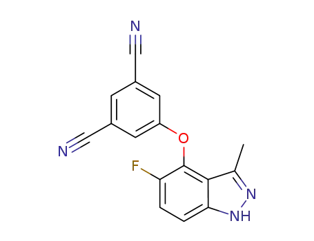 Molecular Structure of 1123741-50-3 (1,3-Benzenedicarbonitrile, 5-[(5-fluoro-3-methyl-1H-indazol-4-yl)oxy]-)