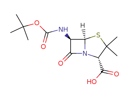 Molecular Structure of 26531-14-6 ((2S,5R,6R)-6-(tert-butoxycarbonylamino)-3,3-dimethyl-7-oxo-4-thia-1-azabicyclo[3.2.0]heptane-2-carboxylic acid)