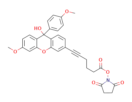 Molecular Structure of 1105506-47-5 (6-(9-hydroxy-3-methoxy-9-(4-methoxyphenyl)-9H-xanthen-6-yl)hex-5-ynoate-N-hydroxysuccinimide)
