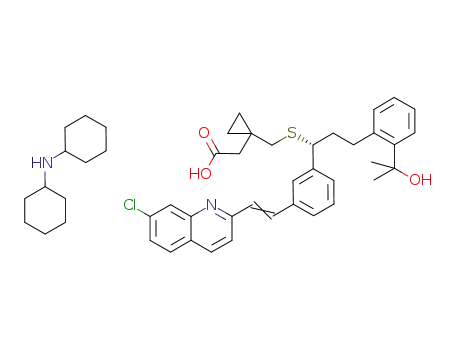 Molecular Structure of 169954-94-3 (dicyclohexylamine 1-(((1-(R)-(3-(2-(7-chloro-2-quinolidyl)ethenyl)phenyl)-3-(2-(1-hydroxy-1-methyl-ethyl)phenyl)propyl)thio)methyl)cyclopropanyl acetate)