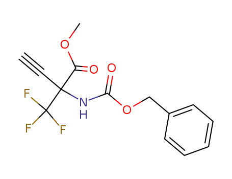 Molecular Structure of 128970-29-6 (3-Butynoic acid, 2-[[(phenylmethoxy)carbonyl]amino]-2-(trifluoromethyl)-,
methyl ester)