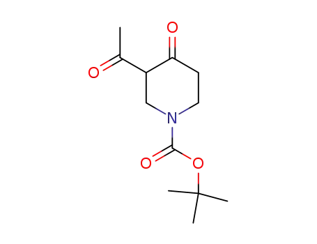 Molecular Structure of 157327-43-0 (TERT-BUTYL 3-ACETYL-4-OXOPIPERIDINE-1-CARBOXYLATE)