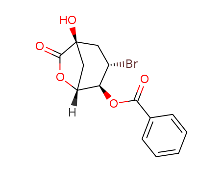 Molecular Structure of 105539-78-4 (6-Oxabicyclo[3.2.1]octan-7-one, 4-(benzoyloxy)-3-bromo-1-hydroxy-,
(1R,3S,4S,5R)-)