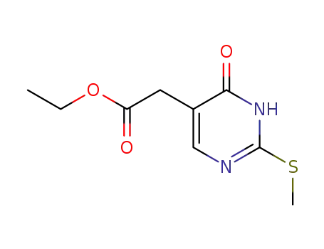 Molecular Structure of 29571-44-6 (5-PYRIMIDINEACETIC ACID, 3,4-DIHYDRO-2-(METHYLTHIO)-4-OXO-, ETHYL ESTER)