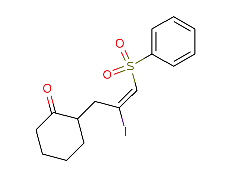 Molecular Structure of 137929-78-3 (Cyclohexanone, 2-[2-iodo-3-(phenylsulfonyl)-2-propenyl]-, (E)-)