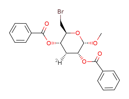 Molecular Structure of 131129-47-0 (methyl (3R)-<3-(2)H>-2,4-di-O-benzoyl-6-bromo-3,6-dideoxy-α-D-ribo-hexopyranoside)