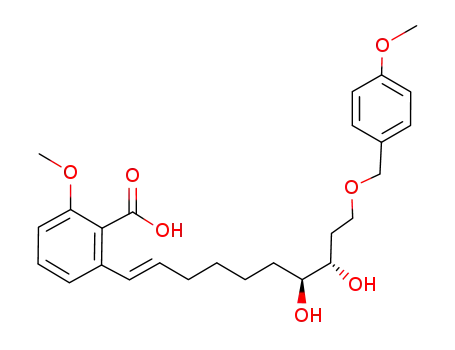 Molecular Structure of 570397-37-4 (Benzoic acid,
2-[(1E,7S,8S)-7,8-dihydroxy-10-[(4-methoxyphenyl)methoxy]-1-decenyl]
-6-methoxy-)