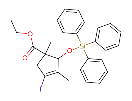 Molecular Structure of 637741-36-7 (4-iodo-1,3-dimethyl-2-triphenylsilanyloxy-cyclopent-3-enecarboxylic acid ethyl ester)