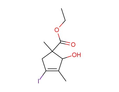 Molecular Structure of 637741-35-6 (2-hydroxy-4-iodo-1,3-dimethyl-cyclopent-3-enecarboxylic acid ethyl ester)