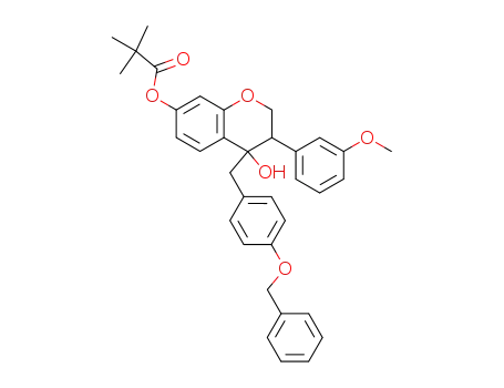 Molecular Structure of 738601-34-8 (Propanoic acid, 2,2-dimethyl-,
3,4-dihydro-4-hydroxy-3-(3-methoxyphenyl)-4-[[4-(phenylmethoxy)phenyl
]methyl]-2H-1-benzopyran-7-yl ester)