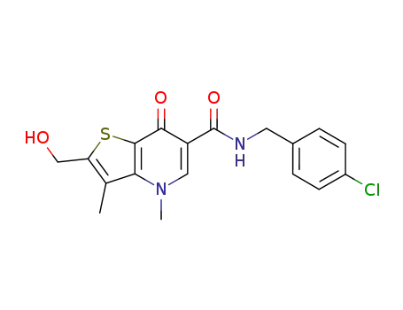 Molecular Structure of 566947-53-3 (Thieno[3,2-b]pyridine-6-carboxamide,
N-[(4-chlorophenyl)methyl]-4,7-dihydro-2-(hydroxymethyl)-3,4-dimethyl-7
-oxo-)