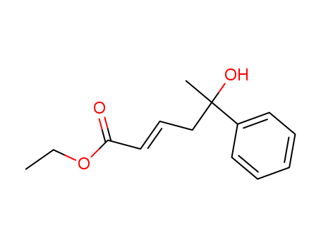 Molecular Structure of 89922-38-3 (2-Hexenoic acid, 5-hydroxy-5-phenyl-, ethyl ester)