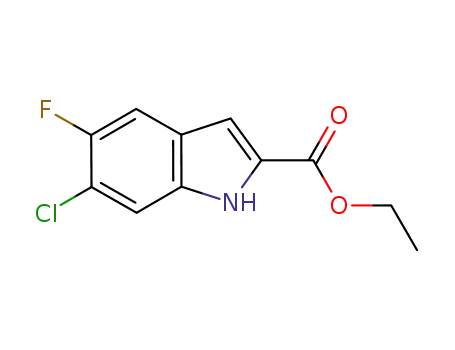Molecular Structure of 169674-00-4 (6-Chloro-5-fluoro-1H-indole-2-carboxylic acid ethyl ester)