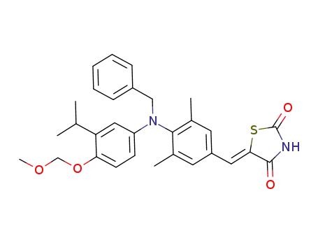 Molecular Structure of 936133-31-2 ((Z)-5-[4-[N-benzyl-N-[3-isopropyl-4-(methoxymethoxy)phenyl]amino]-3,5-dimethylphenylmethylene]thiazolidine-2,4-dione)