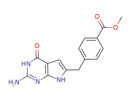 Molecular Structure of 916080-54-1 (Benzoic acid,
4-[(2-amino-4,7-dihydro-4-oxo-3H-pyrrolo[2,3-d]pyrimidin-6-yl)methyl]-,
methyl ester)