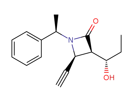 Molecular Structure of 204775-75-7 ((3R,4S)-3-[(S)-1-hydroxypropyl]-1-[(R)-1-phenylethyl]-4-ethynyl-2-azetidinone)