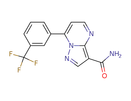 Molecular Structure of 115930-92-2 (7-[3-(TRIFLUOROMETHYL)PHENYL]PYRAZOLO[1,5-A]PYRIMIDINE-3-CARBOXAMIDE)