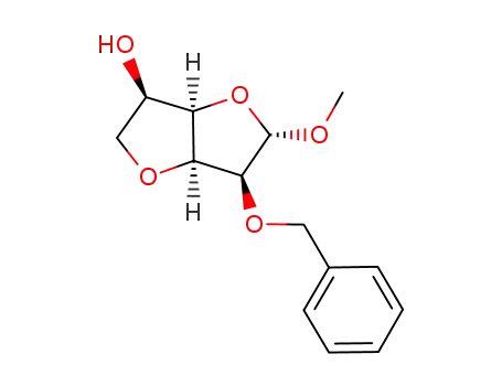 Molecular Structure of 1100106-37-3 ((1R,3S,4S,5S,8R)-4-benzyloxy-8-hydroxy-3-methoxy-2,6-dioxabicyclo[3.3.0]octane)