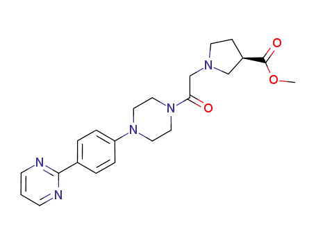 Molecular Structure of 942189-36-8 (1-{2-oxo-2-[4-(4-pyrimidin-2-yl-phenyl)-piperazin-1-yl]-ethyl}-pyrrolidine-3-carboxylic acid methyl ester)