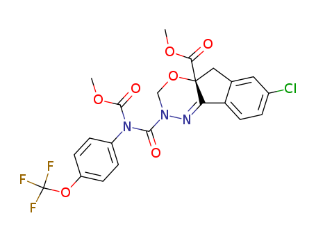 144171-61-9,Indoxacarb,(S)-Methyl 7-Chloro-2,5-dihydro-2-[[(methoxycarbonyl)[4-(trifluoromethoxy)phenyl]amino]carbonyl]indeno[1,2-e][1,3,4]oxadiazine-4a(3H)-carboxylate;Tornado;Methyl-(4aS)-7-chlor-2-{(methoxycarbonyl)[4-(trifluormethoxy)phenyl]carbamoyl}-2,5-dihydroindeno[1,2-e][1,3,4]oxadiazin-4a(3H)-carboxylat;