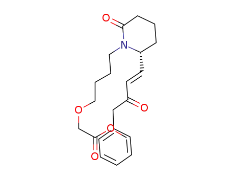 Molecular Structure of 802906-96-3 (Acetic acid,
[4-[(6R)-2-oxo-6-[(1E)-3-oxo-4-phenyl-1-butenyl]-1-piperidinyl]butoxy]-,
methyl ester)