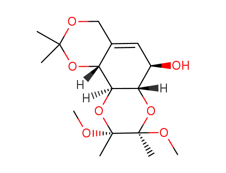 Molecular Structure of 1039643-44-1 (5,5a-didehydro-2,3-O-[(2R,3R)-2,3-dimethoxybutane-2,3-diyl]-4,6-O-isopropylidene-5a-carba-β-D-xylohexopyranose)