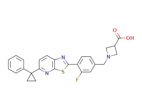 Molecular Structure of 1202073-26-4 (3-Azetidinecarboxylic acid, 1-[[3-fluoro-4-[5-(1-phenylcyclopropyl)thiazolo[5,4-b]pyridin-2-yl]phenyl]methyl]-)
