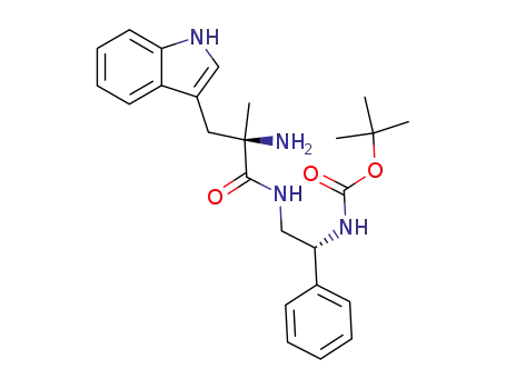 Molecular Structure of 146953-11-9 (1,1-dimethylethyl <R-(R*,R*)>-<2-<<2-amino-3-(1H-indol-3-yl)-2-methyl-1-oxopropyl>amino>-1-phenylethyl>carbamate)