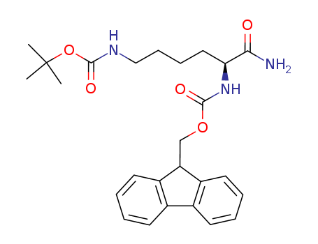 Molecular Structure of 130752-30-6 (Carbamic acid,
[(1S)-1-(aminocarbonyl)-5-[[(1,1-dimethylethoxy)carbonyl]amino]pentyl]-
, 9H-fluoren-9-ylmethyl ester)