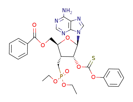 Adenosine, 3'-deoxy-3'-[(diethoxyphosphinyl)methyl]-, 5'-benzoate
2'-(O-phenyl carbonothioate)