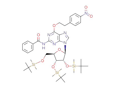 N<sup>2</sup>-benzoyl-O<sup>6</sup>-(p-nitrophenylethyl)-2',3',5'-tris-O-(tert-butyldimethylsilyl)guanosine