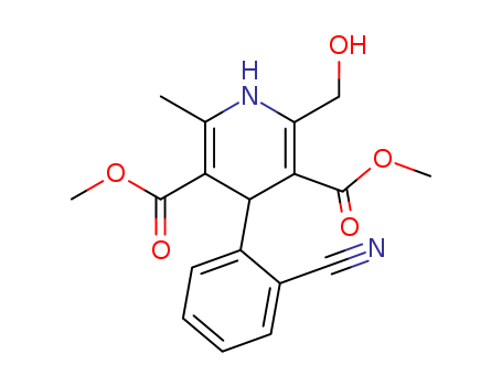 Molecular Structure of 140230-70-2 (3,5-Pyridinedicarboxylic acid,
4-(2-cyanophenyl)-1,4-dihydro-2-(hydroxymethyl)-6-methyl-, dimethyl
ester)