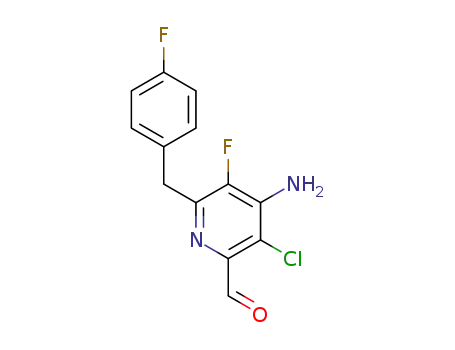 Molecular Structure of 1613459-88-3 (4-amino-3-chloro-5-fluoro-6-(4-fluorobenzyl)picolinaldehyde)