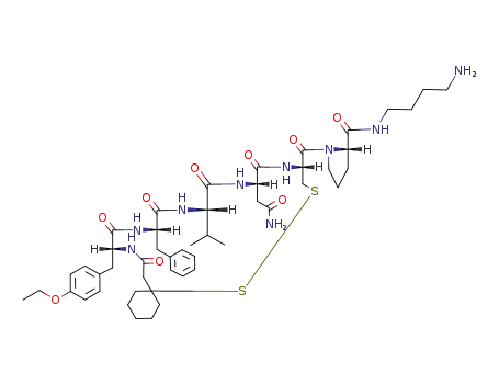 Molecular Structure of 99733-17-2 ((S)-1-[(10R,13S,16S,19S,22R)-19-Benzyl-13-carbamoylmethyl-22-(4-ethoxy-benzyl)-16-isopropyl-12,15,18,21,24-pentaoxo-7,8-dithia-11,14,17,20,23-pentaaza-spiro[5.19]pentacosane-10-carbonyl]-pyrrolidine-2-carboxylic acid (4-amino-butyl)-amide)