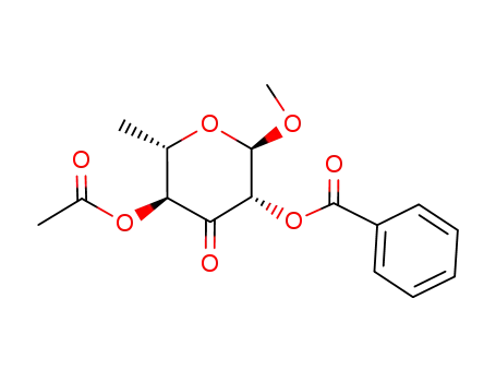 Molecular Structure of 111476-69-8 (methyl 4-O-acetyl-2-O-benzoyl-6-deoxy-α-L-arabinohexopyranosid-3-ulose)