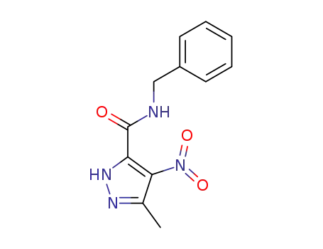 Molecular Structure of 80030-79-1 (1H-Pyrazole-3-carboxamide, 5-methyl-4-nitro-N-(phenylmethyl)-)