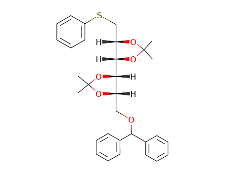 Molecular Structure of 86363-80-6 ((4S,5S,4'R,5'R)-5-Benzhydryloxymethyl-2,2,2',2'-tetramethyl-5'-phenylsulfanylmethyl-[4,4']bi[[1,3]dioxolanyl])