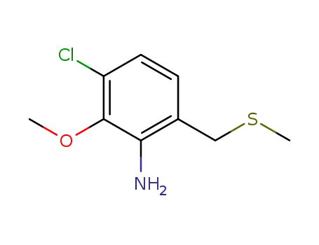 Molecular Structure of 92643-46-4 (Benzenamine, 3-chloro-2-methoxy-6-[(methylthio)methyl]-)