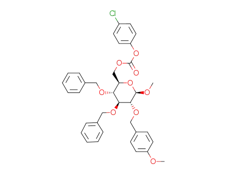 Molecular Structure of 331281-63-1 (Methyl 3,4-di-O-benzyl-2-O-para-methoxybenzyl-6-O-para-chlorophenylcarbonyl-β-D-glucopyranoside)