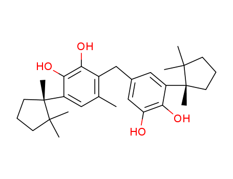 Molecular Structure of 118584-11-5 (1,2-Benzenediol,3-[[3,4-dihydroxy-5-[(1S)-1,2,2-trimethylcyclopentyl]phenyl]methyl]-4-methyl-6-[(1S)-1,2,2-trimethylcyclopentyl]-)